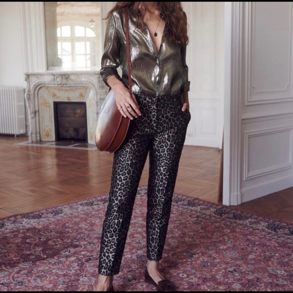 Sezane Gustav Trousers, Jacquard Leopard, 6